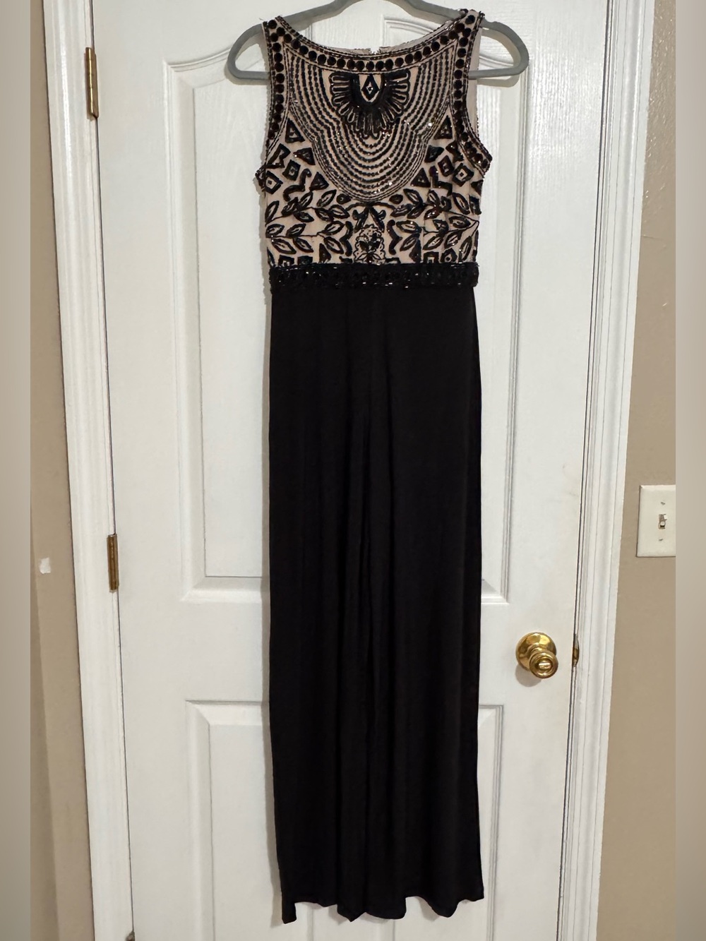 Embellished Black & Nude Evening Jumpsuit